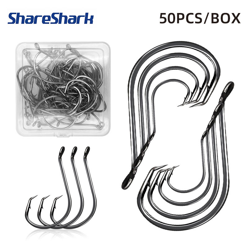 Fishing Hook Circle - ตะขอเบ็ดตกปลา ShareShark 50 ชิ้น/กล่อง 7384 ตะขอเบ็ดตกปลาเหล็กกล้าคาร์บอนสูง
